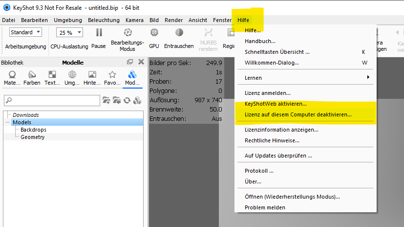 KeyShot Lizenzumlegung neuer PC Rechner oder auf einen anderen PC verteilen - funktioniert mit der KeyShot HD und PRO Version