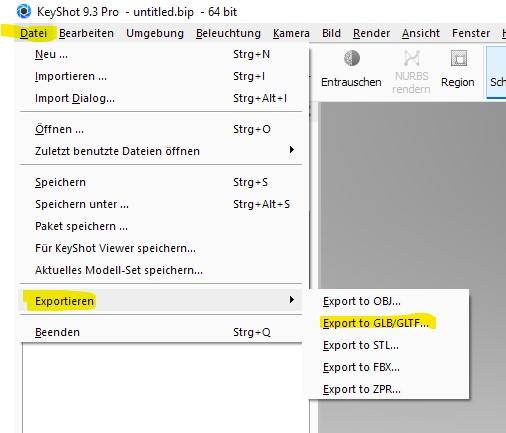 Weg von KeyShot nach Sketchfab als glb gltf Datei Format