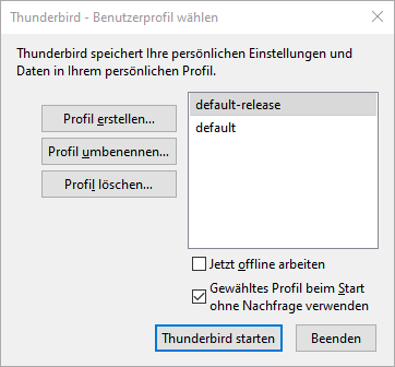 Thunderbird Umzug Benutzerprofil