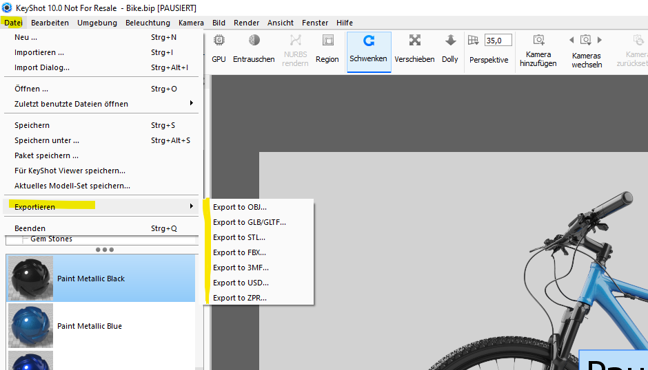 Exportmöglichkeiten aus KeyShot heraus