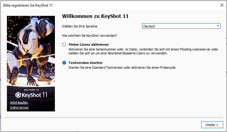 KeyShot Testversion installieren und Aktivieren