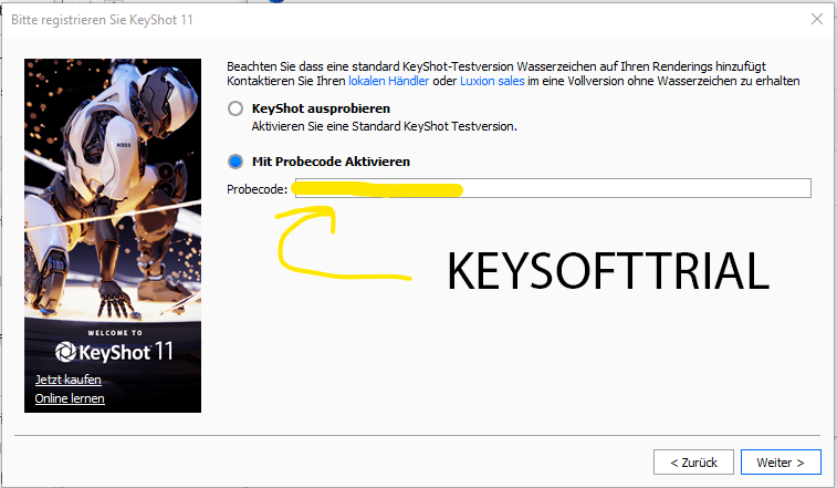 KeyShot Testversion installieren und Aktivieren